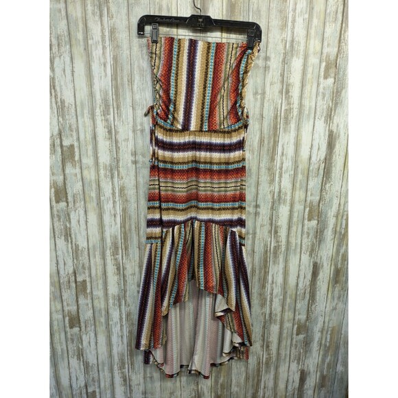 Kylie Paige Strapless Hi Low Ruffle Boho Dress Multicolor Ruched Small NWT $85 - Picture 1 of 9